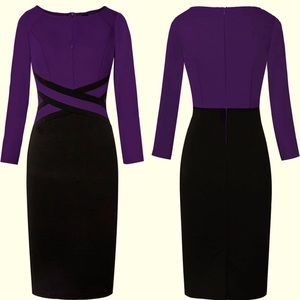 VFSHOW Purple & Black Long-Sleeved Sheath Dress ~$43 BNWT. Medium.